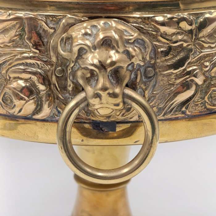 Vintage brass fruit bowl with brass lion head handles