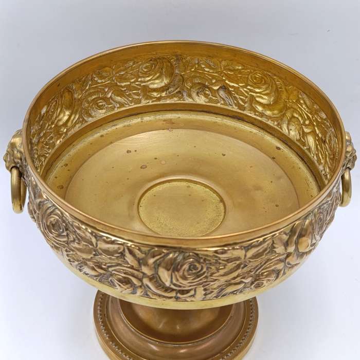 Vintage brass fruit bowl with brass lion head handles