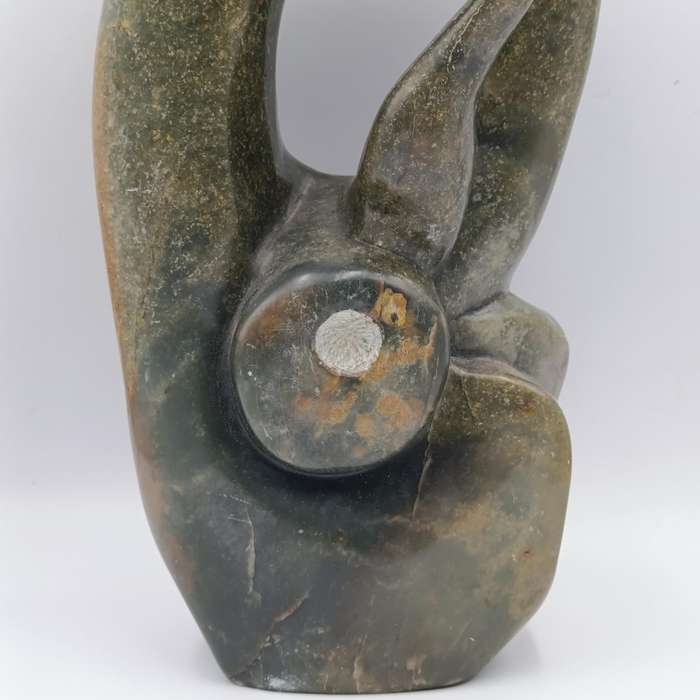Vintage Green Opal stone African Piper sculpture - Height 39cm