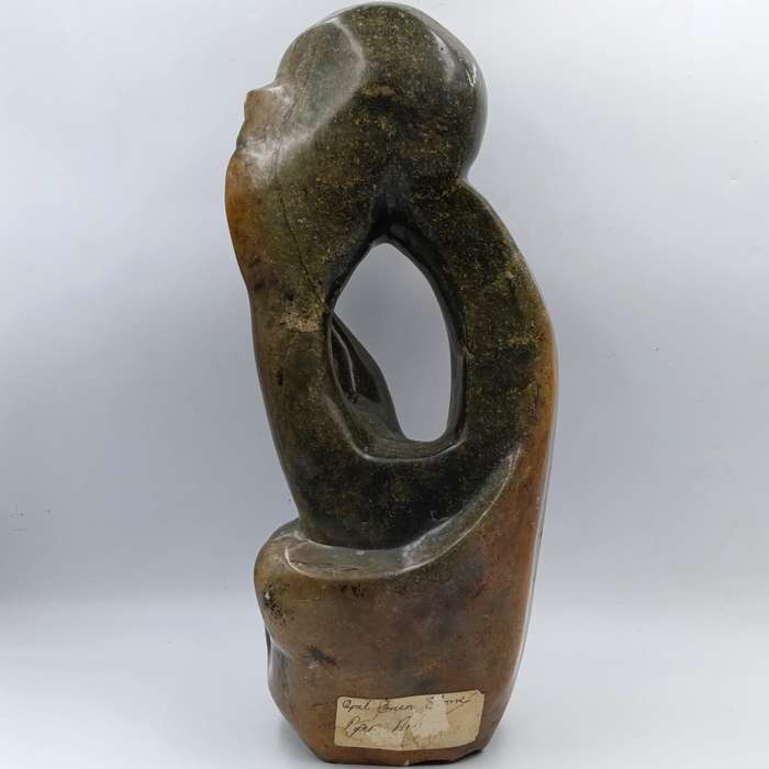 Vintage Green Opal stone African Piper sculpture - Height 39cm