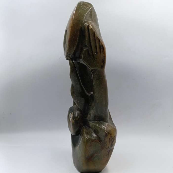 Vintage Green Opal stone African Piper sculpture - Height 39cm