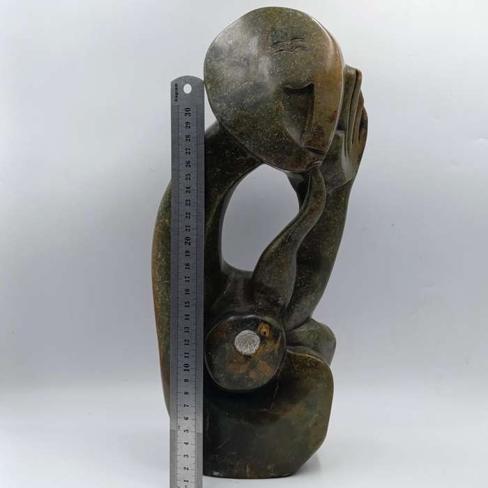 Vintage Green Opal stone African Piper sculpture - Height 39cm