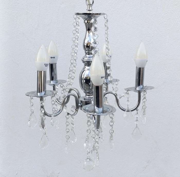 White metal Crystal-decorated 5 arm chandelier