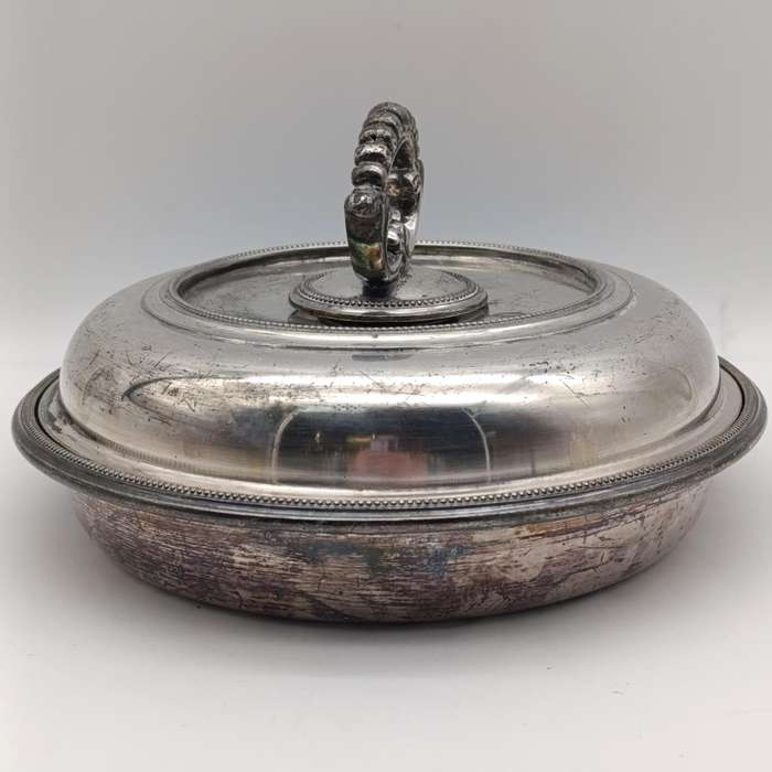 Antique Walker and Hall silverplated Britannica Metal serving dish with lid