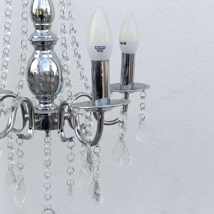 White metal Crystal decorated 5 arm chandelier