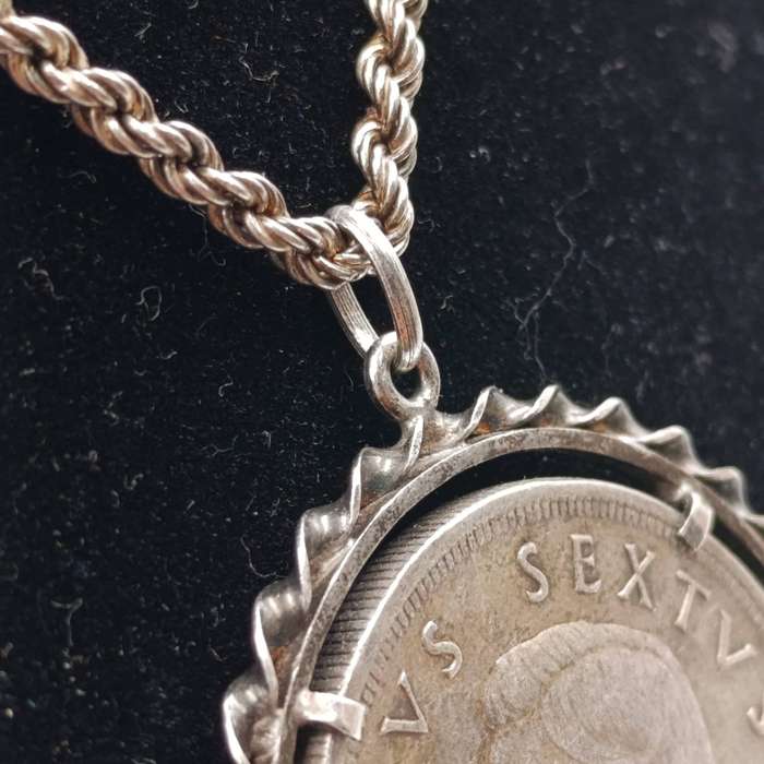 1952 Silver South Africa Crown with silver surround and chain - weighs 43.8g