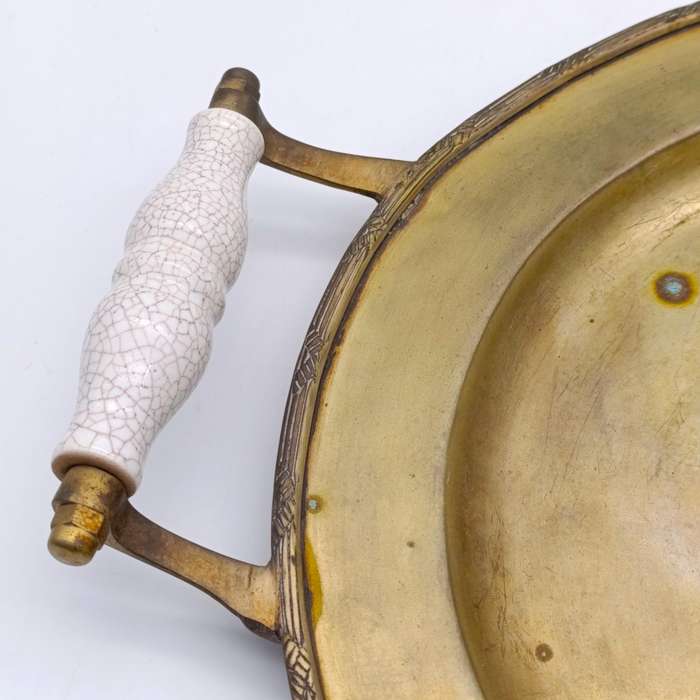 Vintage silverplated oval tray with porcelain handles