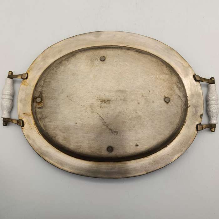 Vintage silverplated oval tray with porcelain handles