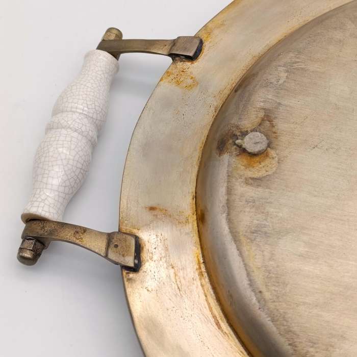 Vintage silverplated oval tray with porcelain handles