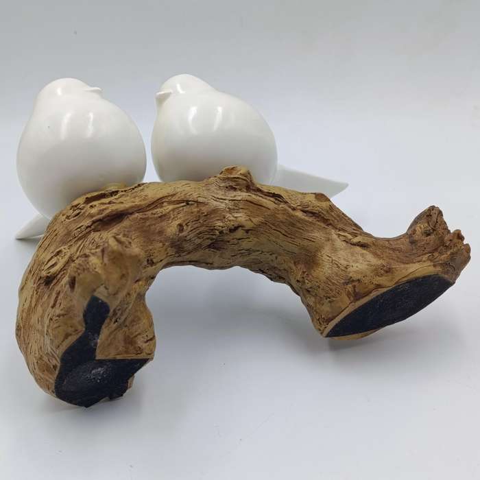 Beautiful birds on log figurine - polyresin