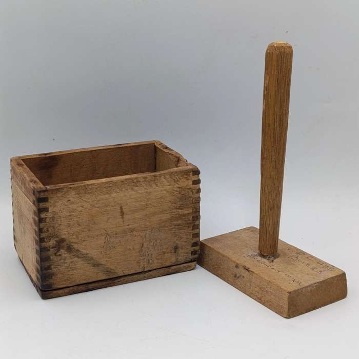 Antique wooden butter mould with press