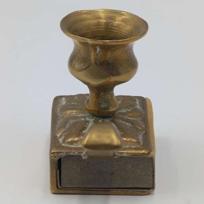 Vintage brass candle holder with matchbox