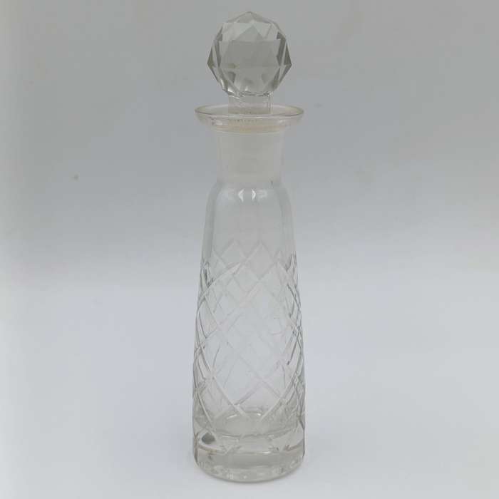 Vintage set of 3 crystal perfume decanters on silverplated tray