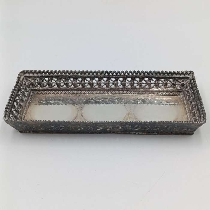 Vintage set of 3 crystal perfume decanters on silverplated tray