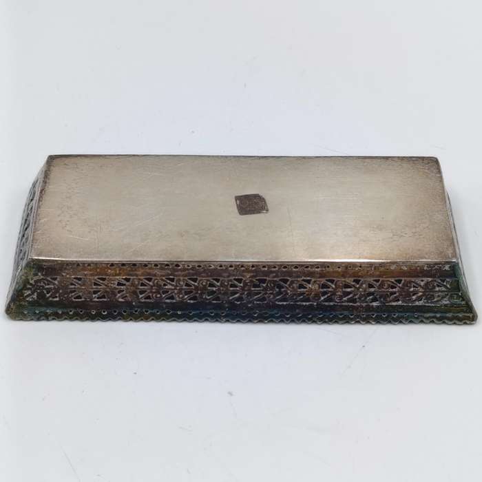 Vintage set of 3 crystal perfume decanters on silverplated tray