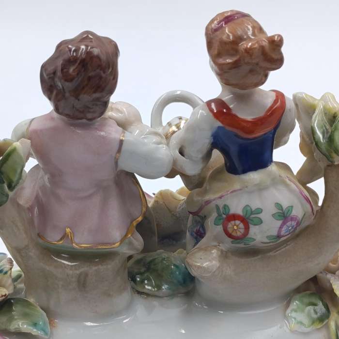 Antique German Ritzenhoff and Becker porcelain trinket bowl with figurines