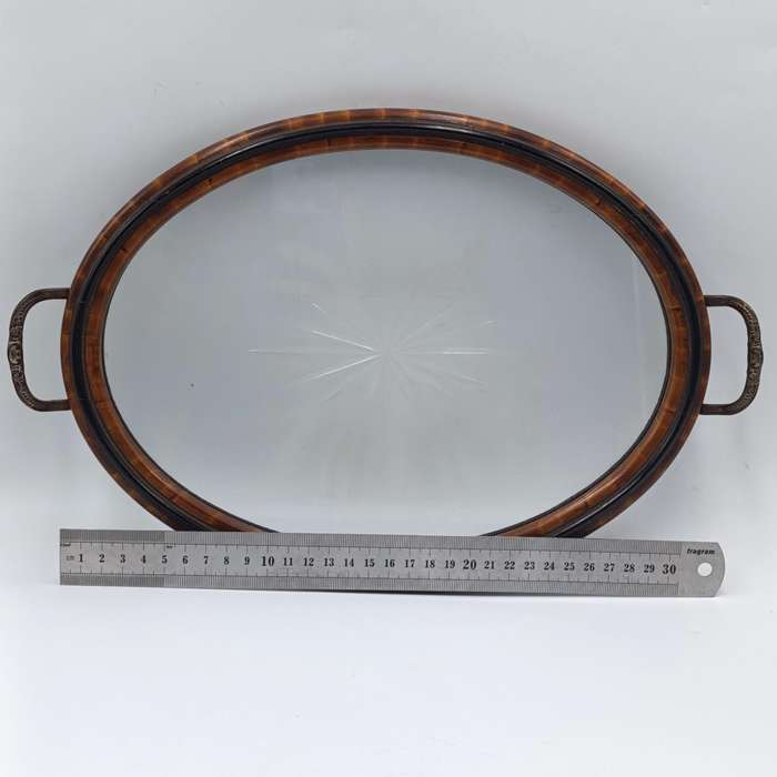 Antique oval tray with cutglass centre