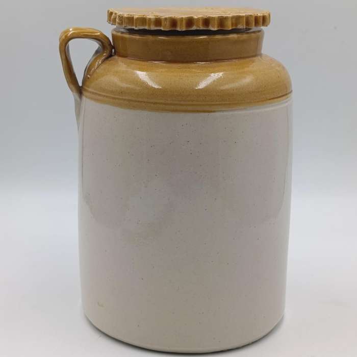 Vintage Indian Madhav Pottery stoneware screw lid jar