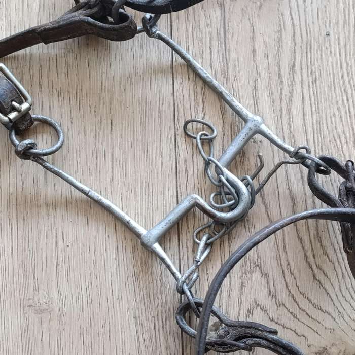 Vintage Horse bridle with bit and one stirrup - leather strap broken