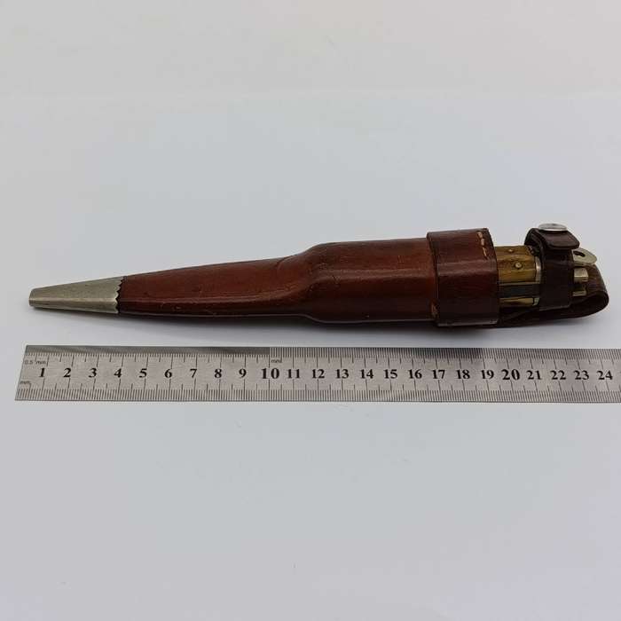 Vintage Anton Wingen Jr Stag horn folding hunting knife with leather pouch