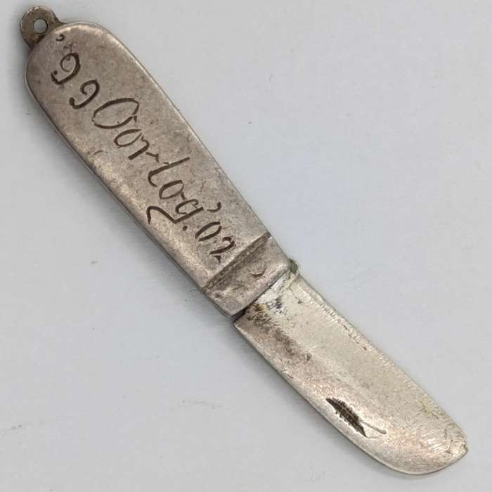 Boer War Trench art mini pocket knife, "99 Oorlog ' 02, D.J.B"