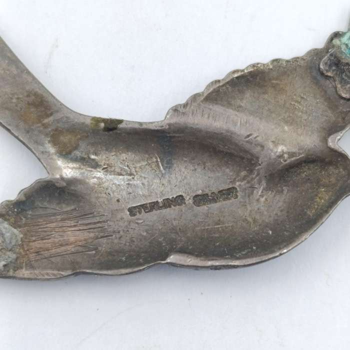 Vintage sterling silver and Guilloche enamel blue bird brooch - no pin