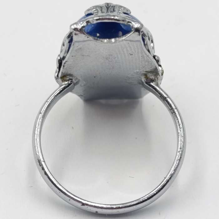 1926 CZECH arte deco bracelet and ring with blue stones - extra link