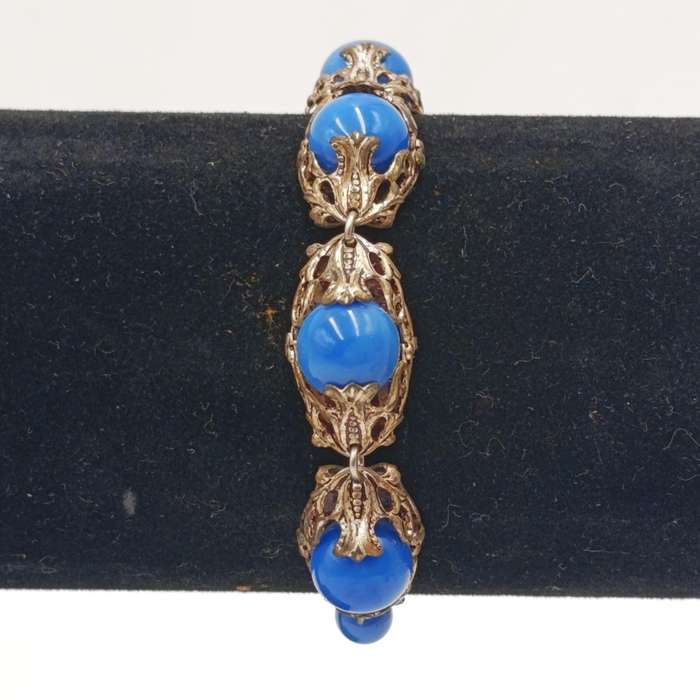 1926 CZECH arte deco bracelet and ring with blue stones - extra link