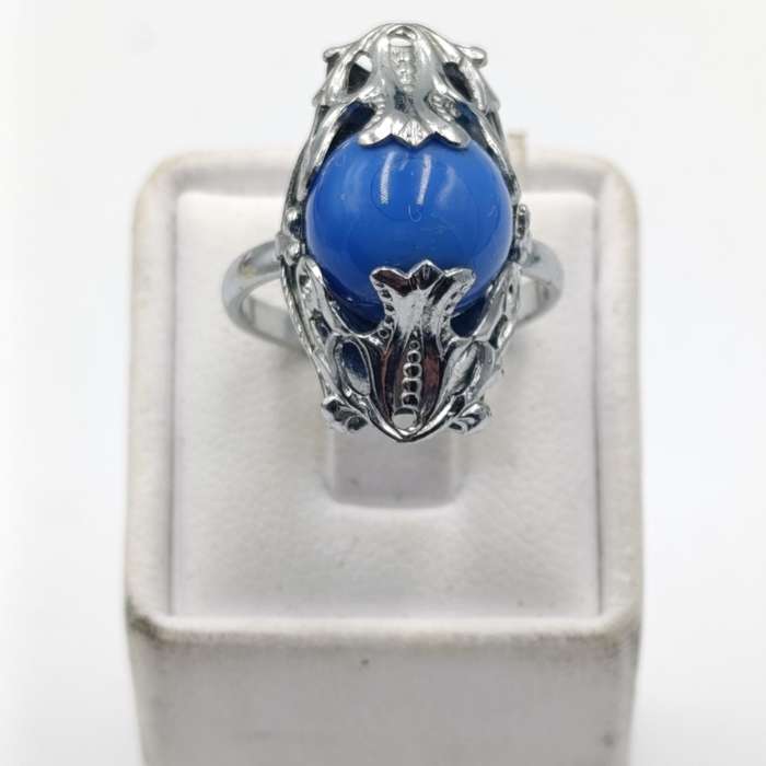 1926 CZECH arte deco bracelet and ring with blue stones - extra link