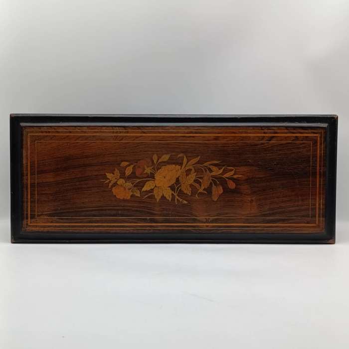 Antique 19th Century wooden music box with inlaid flower pattern - working
