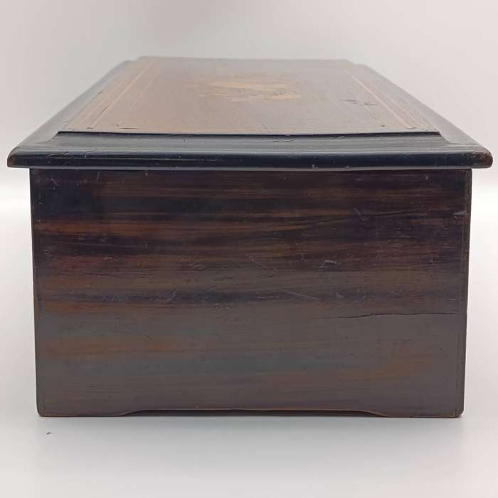Antique 19th Century wooden music box with inlaid flower pattern - working