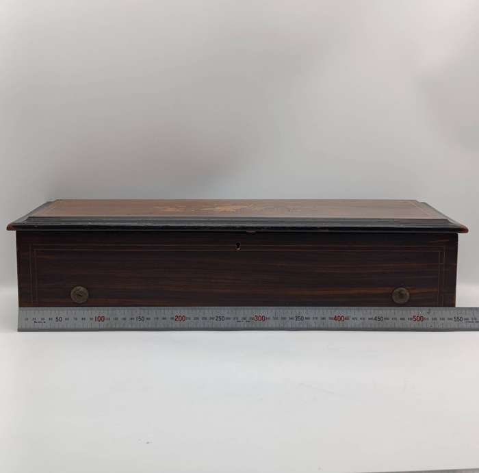 Antique 19th Century wooden music box with inlaid flower pattern - working