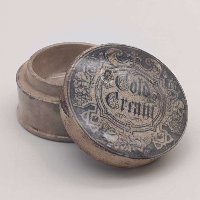 Antique Cold Cream ceramic lid with base