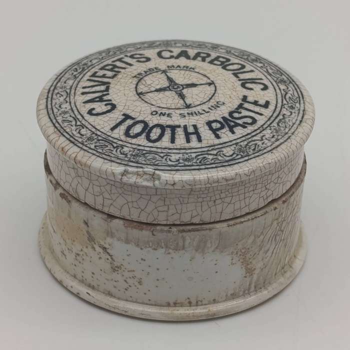 Antique Calvert's Carbolic Tooth paste ceramic lid with base