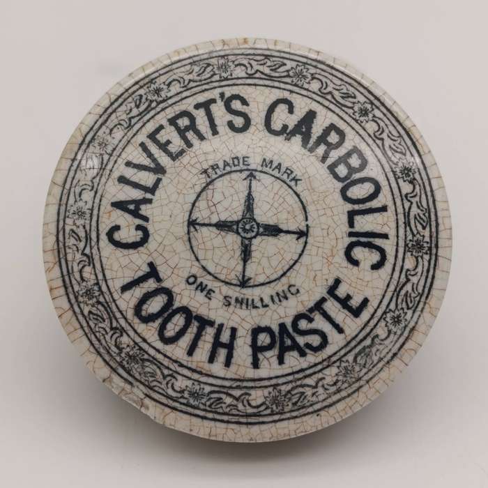 Antique Calvert's Carbolic Tooth paste ceramic lid with base