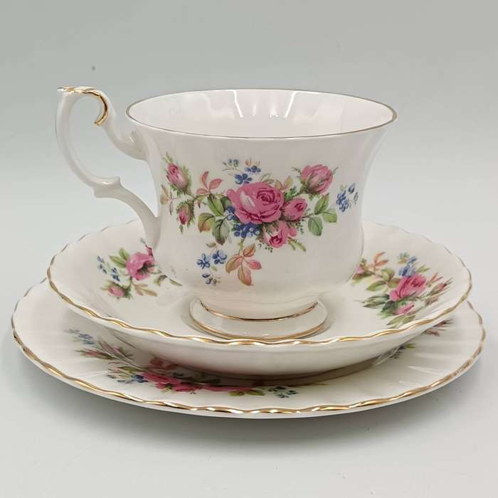 Vintage Royal Albert Moss Rose porcelain trio