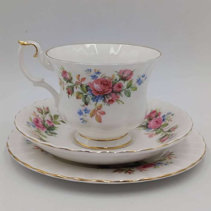 Vintage Royal Albert Moss Rose porcelain trio