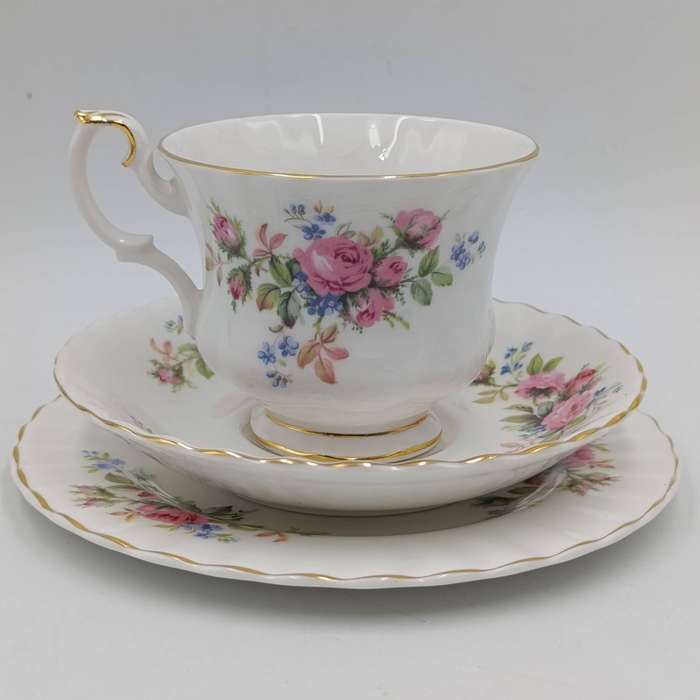 Vintage Royal Albert Moss Rose porcelain trio