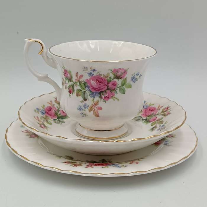 Vintage Royal Albert Moss Rose porcelain trio