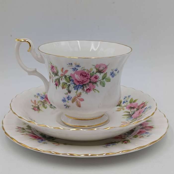 Vintage Royal Albert Moss Rose porcelain trio