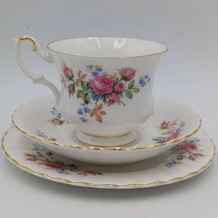 Vintage Royal Albert Moss Rose porcelain trio
