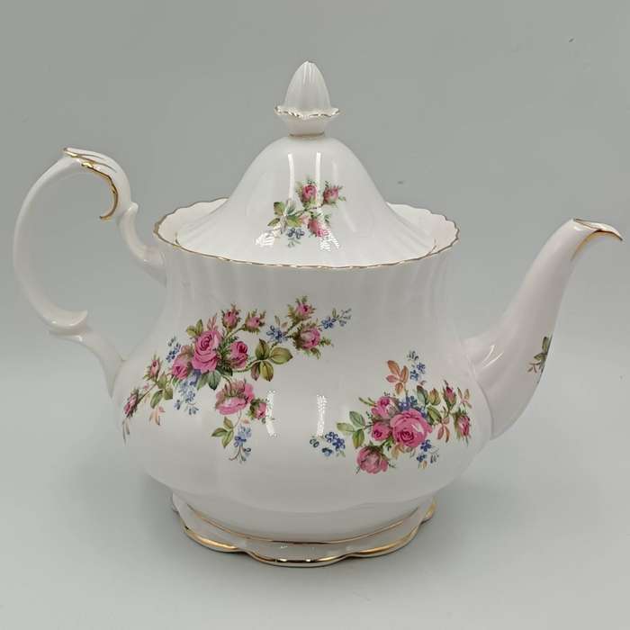 Vintage Royal Albert Moss Rose porcelain Tea Pot with Lid
