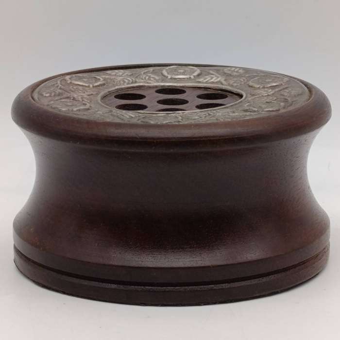 Vintage wooden pen stand with 958 Hallmarked silver top by Ray Hall - Birmingham
