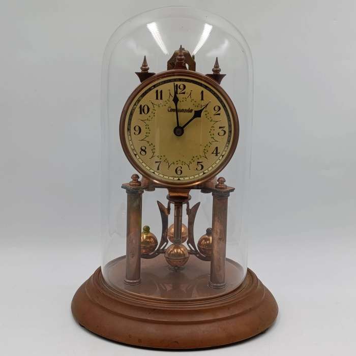 Vintage Commando 400 day anniversary dome clock with glass dome - suspension wire broken - height 28