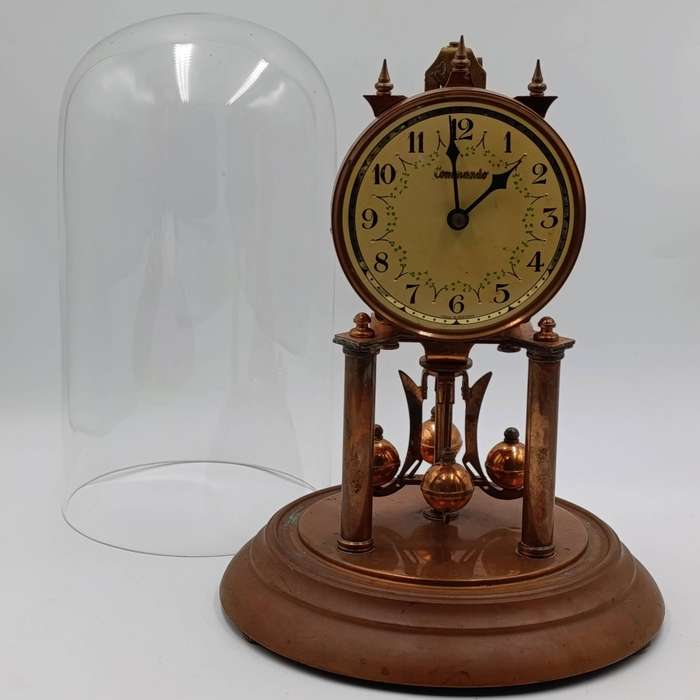 Vintage Commando 400 day anniversary dome clock with glass dome - suspension wire broken - height 28