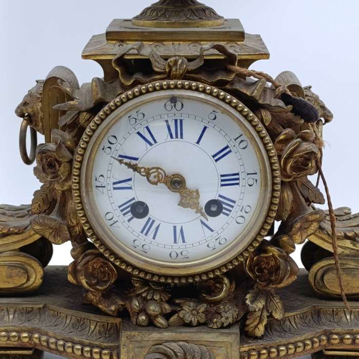 Antique French mantel clock with garniture candlesticks