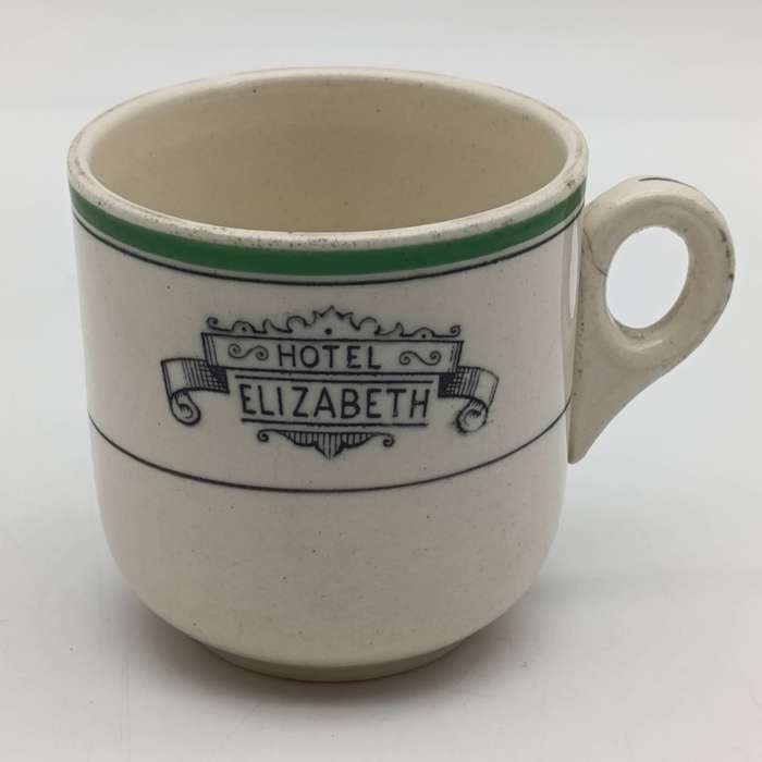 Vintage Hotel Elizabeth porcelain cup and saucer - crack on handle