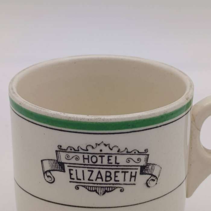 Vintage Hotel Elizabeth porcelain cup and saucer - crack on handle