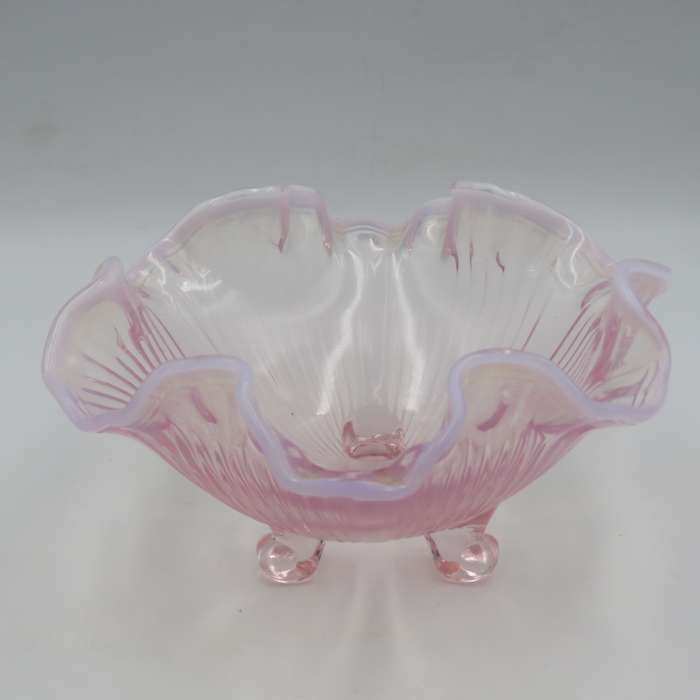 Vintage Pink glass ruffled rim bowl