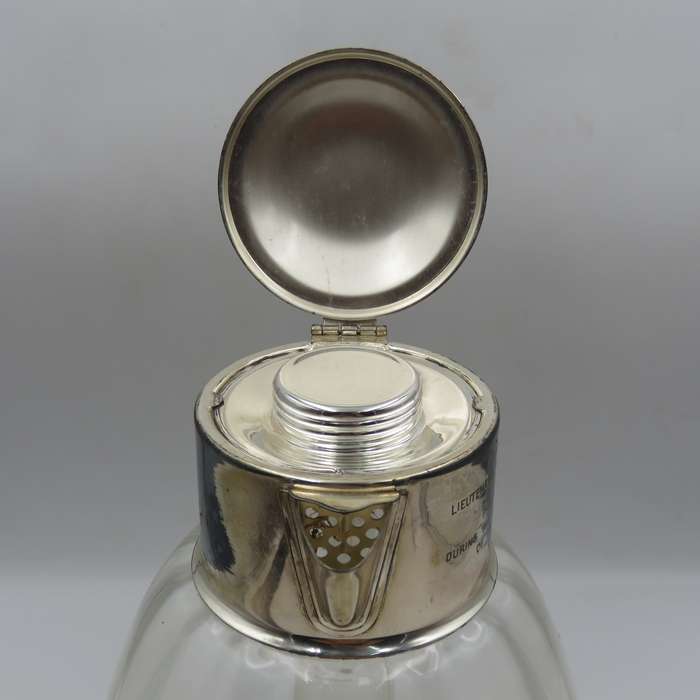 Vintage glass pitcher with silverplated top presented to SADF Chief of Staff Lieutenant - General J.